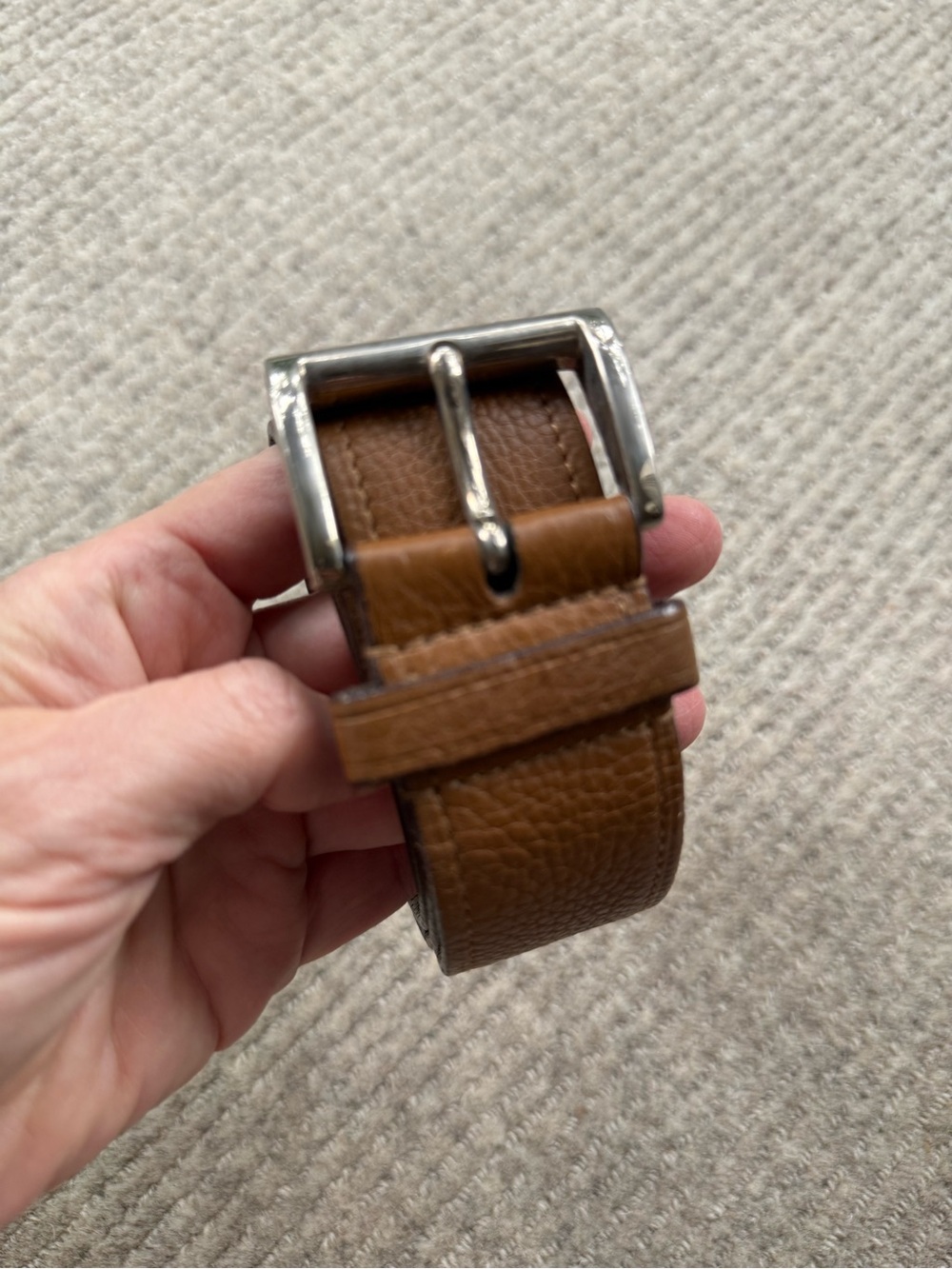 Prada Brown Leather Belt with Silver Buckle